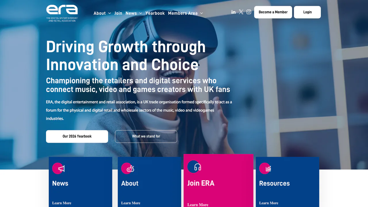 Entertainment Retailers Association website homepage — eraltd.org